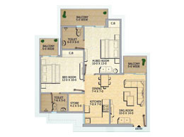 2 bhk + Drawing + Dining + Kitchen + 2 Toilets + Store + Balconies
