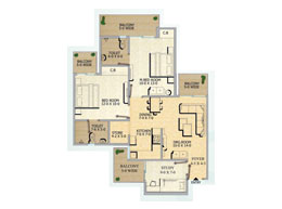 2 bhk + Drawing + Dining + Kitchen + 2 Toilets + Study + Store + Foyer + Balconies 