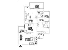 2 Bedrooms + Drawing + Dining + Kitchen + 2 Toilets + Dress + Balcony 