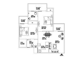 2 Bedrooms + Drawing + Dining + Kitchen + Study + 2 Toilets + Store + Foyer + Balcony 