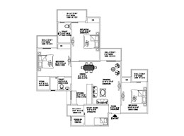 3 Bedrooms + Drawing + Dining + Kitchen + 3 Toilets + Store + Balconies + Foyer 
