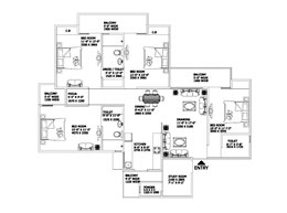 3 Bedrooms + Study Room + Drawing + Dining + Kitchen + 2 Toilets + Store + Powder Room + Balconies + Foyer 